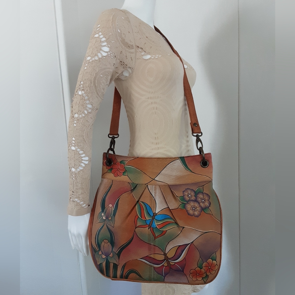 Anuschka Brown Multi-Color Hand-Painted Leather Hobo Bag - Picture 2 of 12
